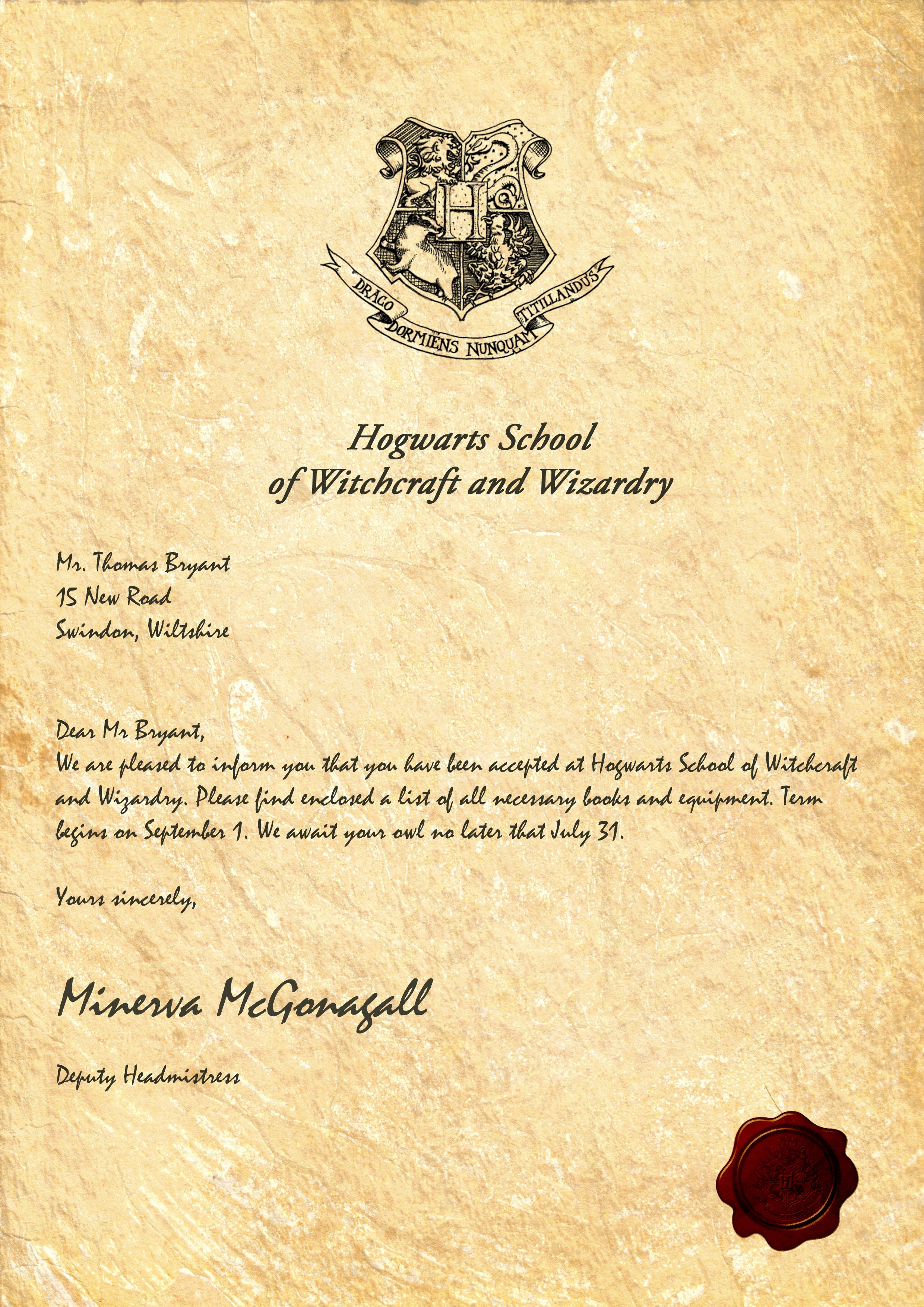 harry potter hogwarts acceptance letter pdf
